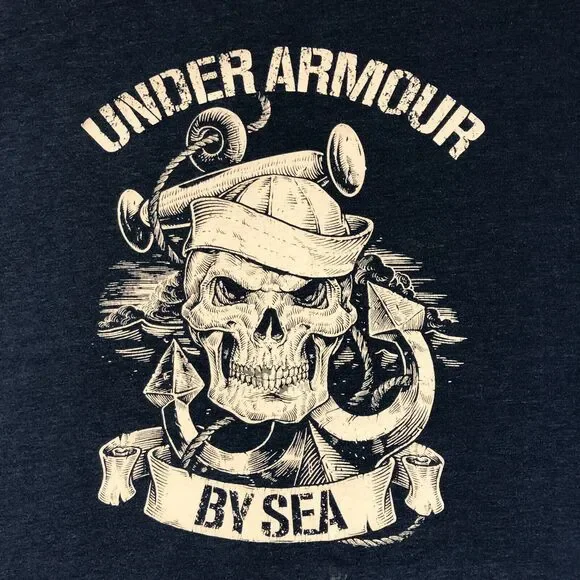 Under Armour Shirt Men Medium‎ Blue Charged Heatgear Graphic Skull Anchor Logo - Picture 5 of 11